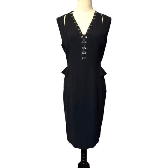 NWT ALTUZARRA Topi Lace Up Detail Peplum Dress Black 42 8 - Picture 4 of 15